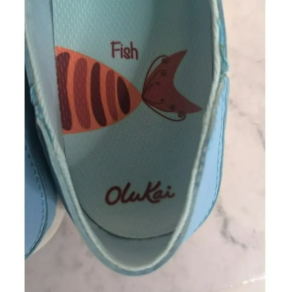 Olukai Pehuea Maka blue kids youth slip on convertible loafers shoes size 4